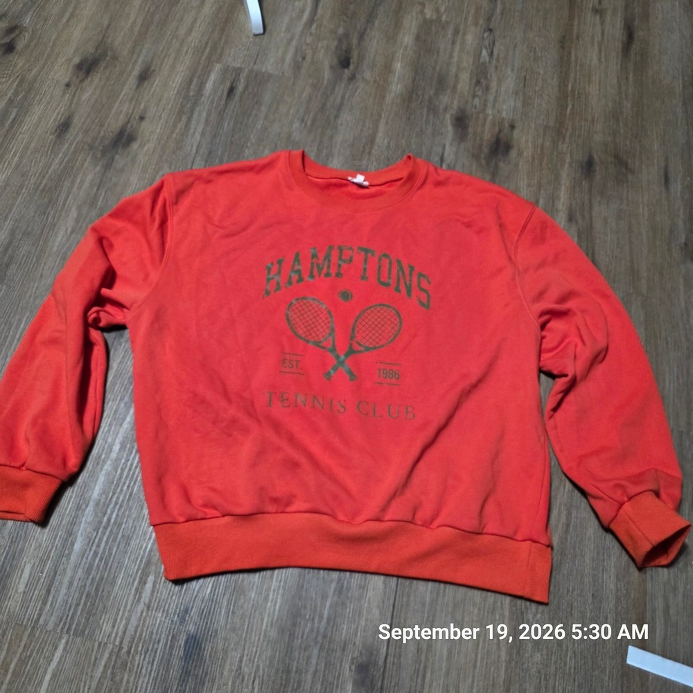 12PM Hamptons Tennis Club Sweatshirt Orange Graphic Crewneck Large Est 1986